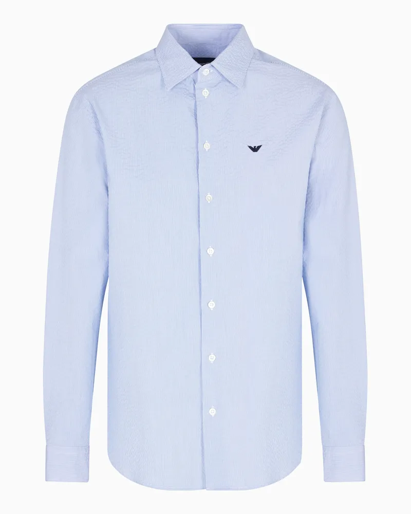 Emporio Armani Seersucker-Baumwoll-Hemd in Jacquard-Stoff-Verarbeitung Gemustert