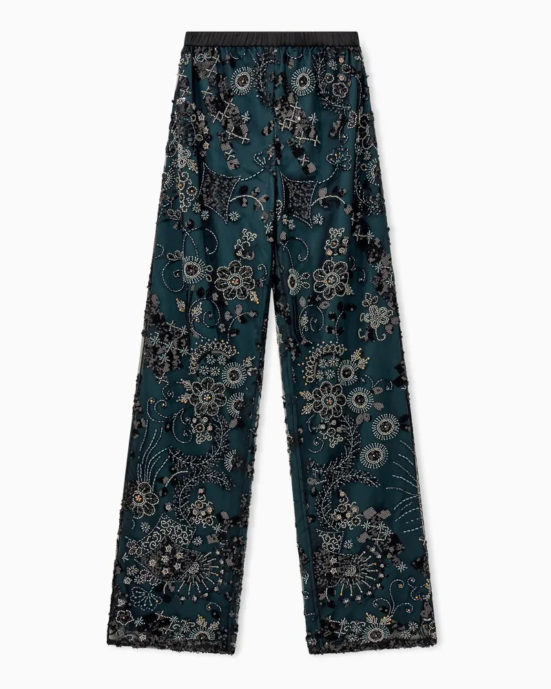 Emporio Armani Tüllhose mit Gummibund und floraler Perlenstickerei Gemustert