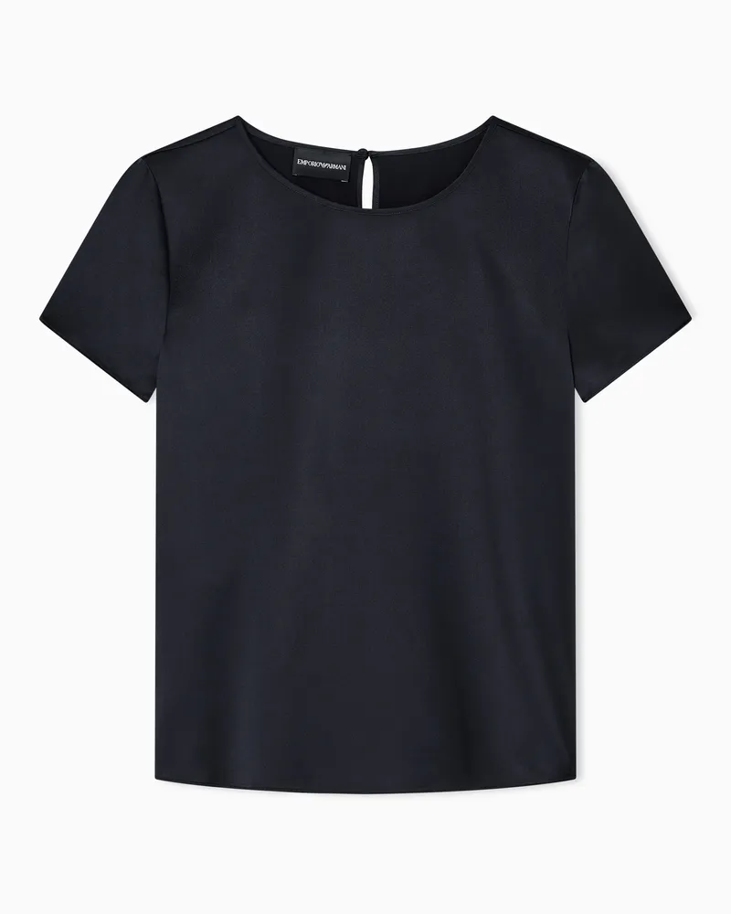 Emporio Armani Bluse mit kurzen Ärmeln aus Seidensatin Marineblau