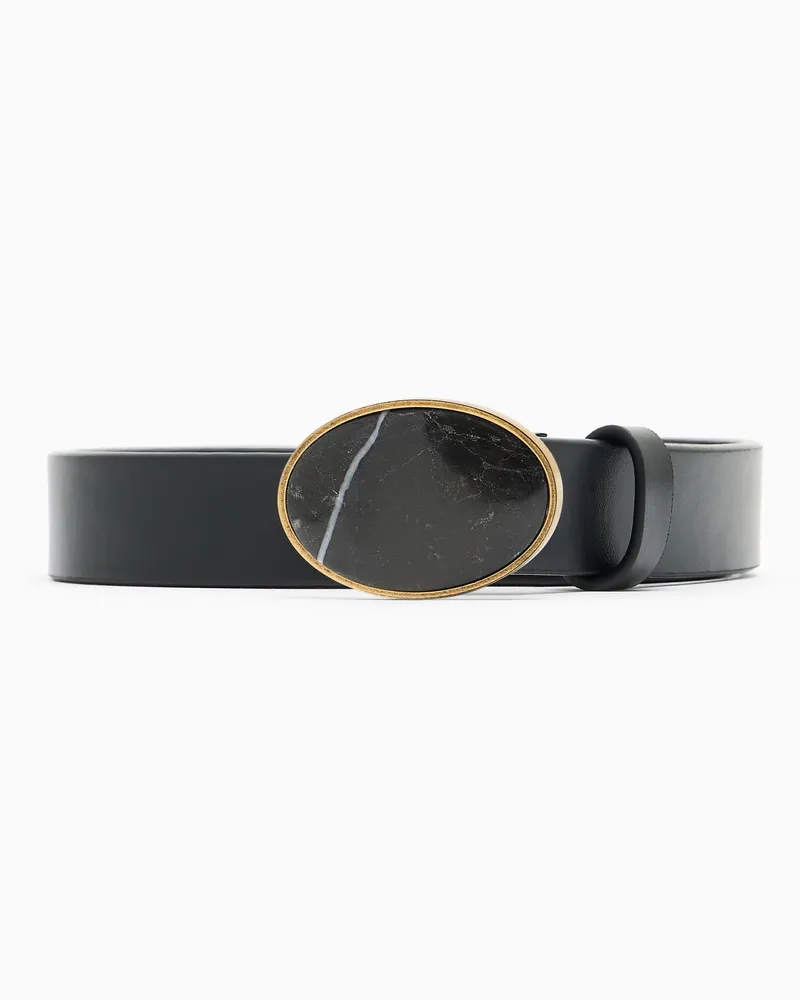Emporio Armani Gürtel aus Leder mit Plakette, in marmorierter Optik Schwarz