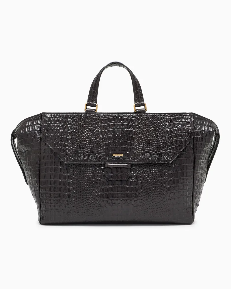 Emporio Armani Businesstasche aus Leder mit Kroko-Print Grau