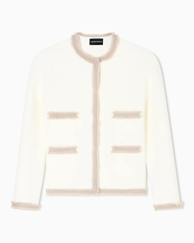 Emporio Armani Jacke aus Ottoman-Stoff mit Fransenbesatz Weiß