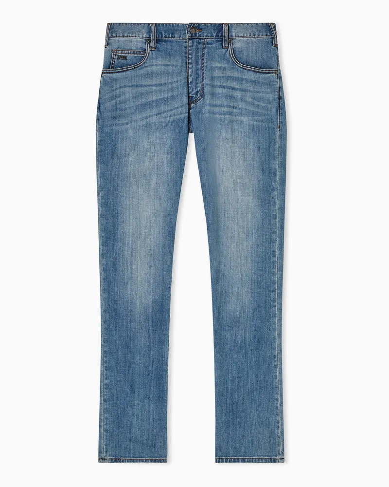 Emporio Armani Regular Fit Jeans J45 aus Stretch-Denim mit Waschung Blau