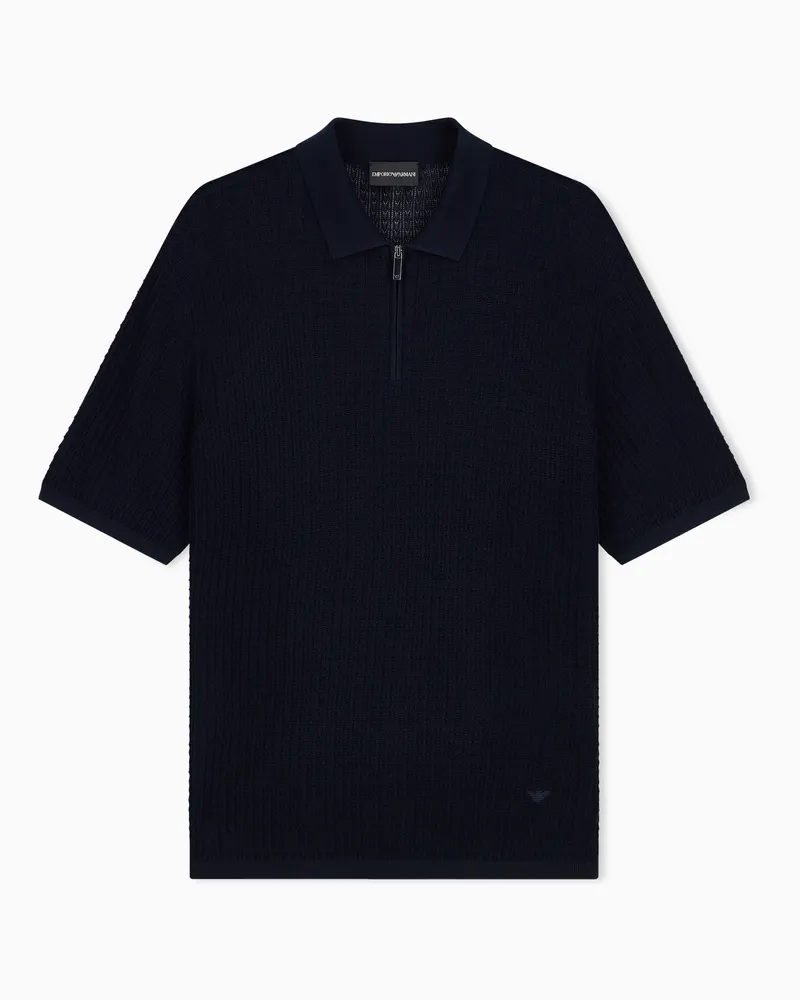Emporio Armani Pullover regularer Schnitt aus Lyocell und Schurwolle Marineblau