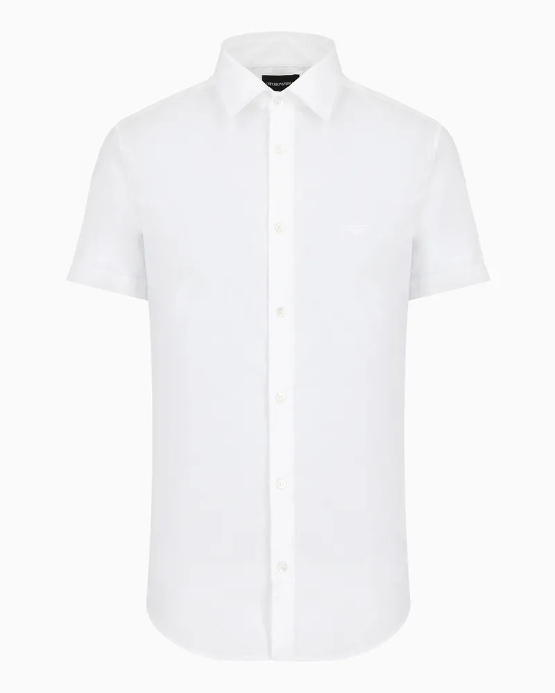 Emporio Armani Kurzärmeliges Hemd aus gemischtem Nylon-Stretch Weiß