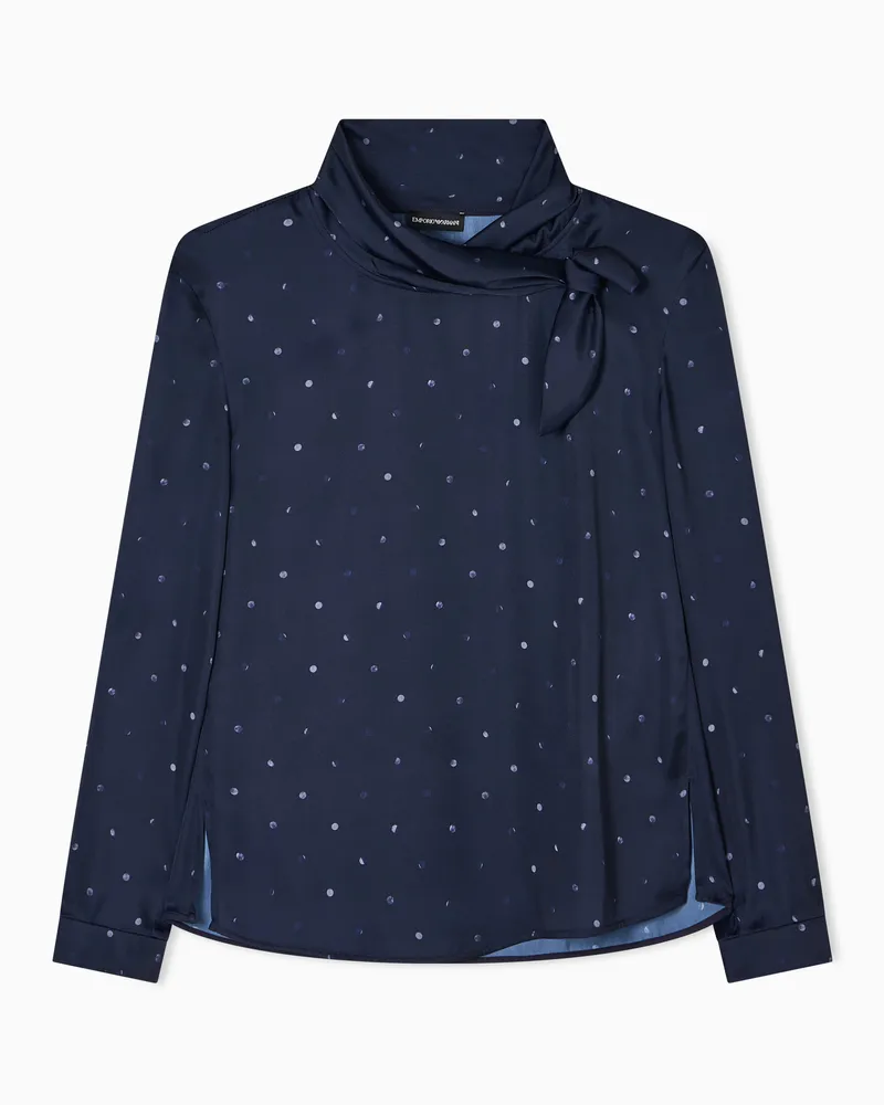 Emporio Armani Bluse mit Schalkragen, gefertigt aus Satin mit Punkte-Print Marineblau