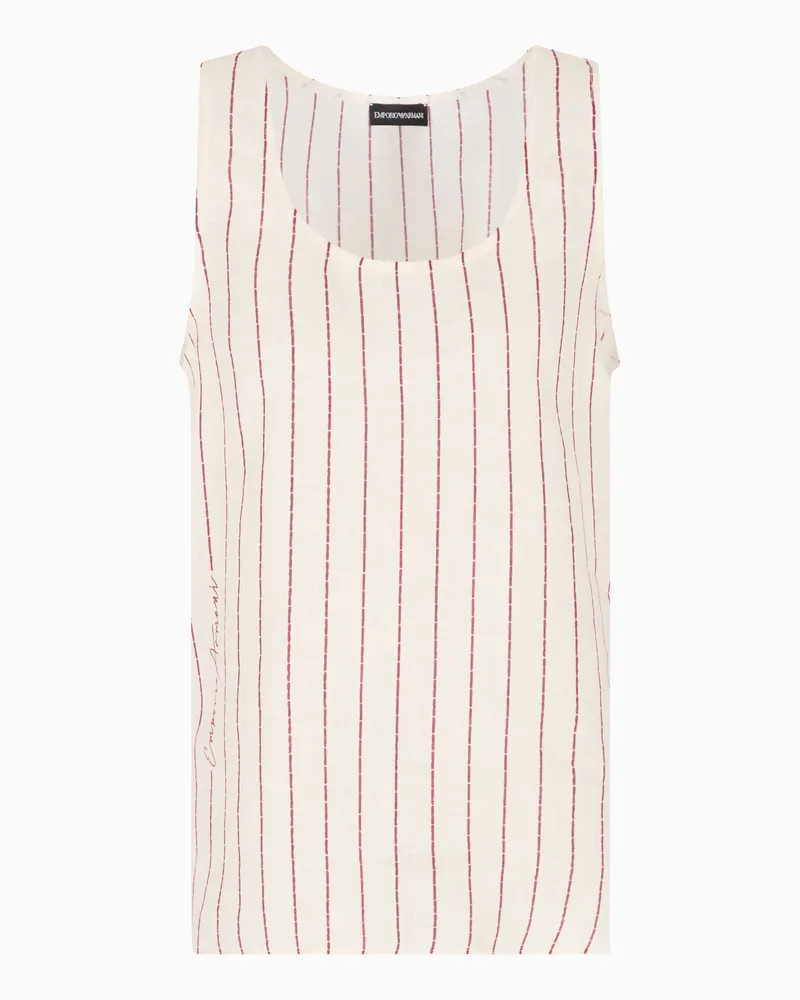 Emporio Armani Leinen-Tanktop mit Nadelstreifen-Print aus der Resort-Sonderkollektion Weiß