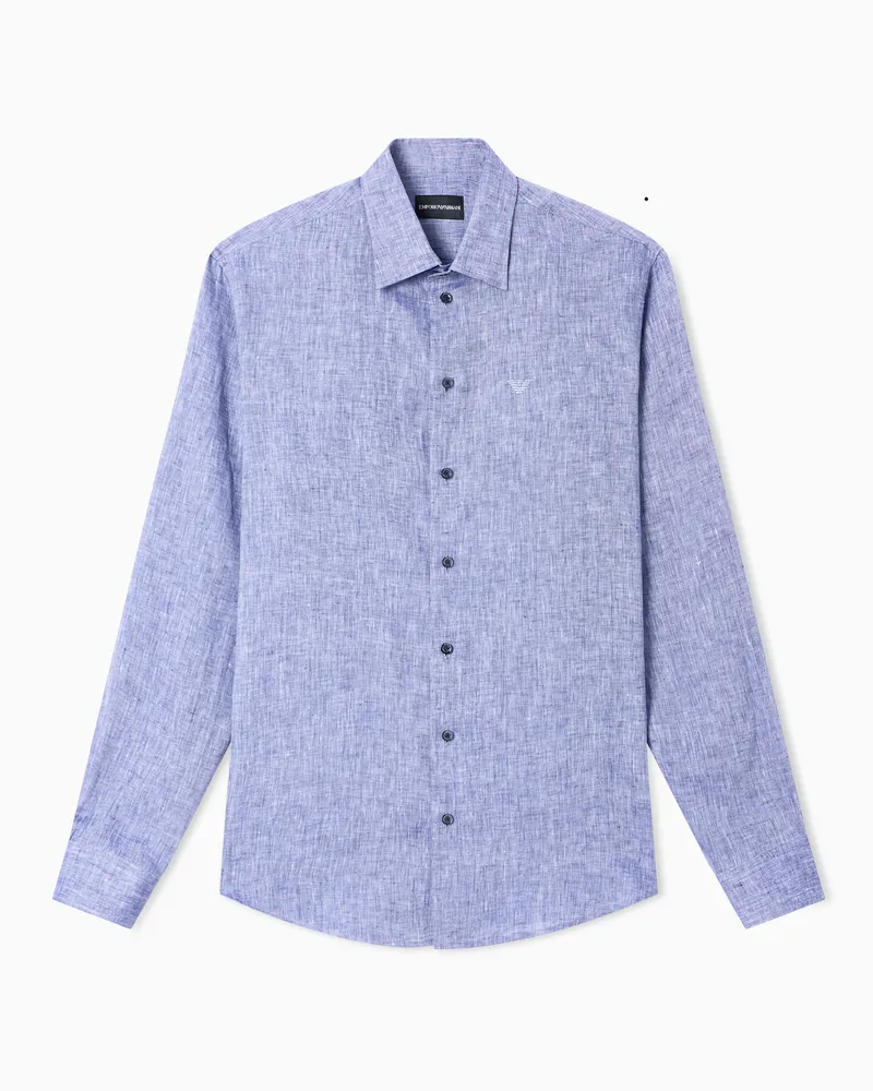 Emporio Armani Hemd aus reinem Leinen Marineblau