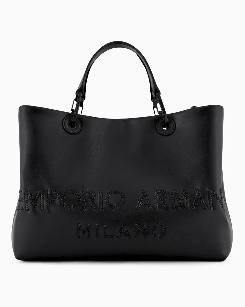 Emporio Armani Shopper MyEA aus geflochtenem Leder Schwarz