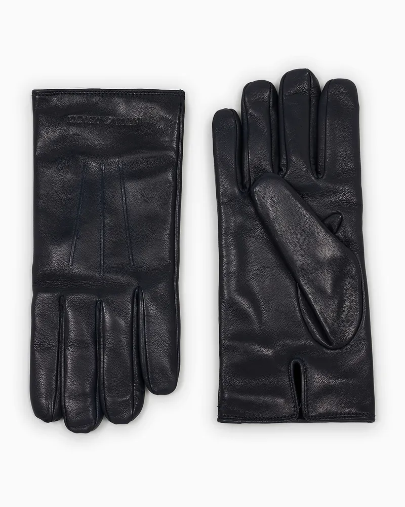 Emporio Armani Handschuhe aus Lammnappaleder mit Schmuckstäbchen Blau