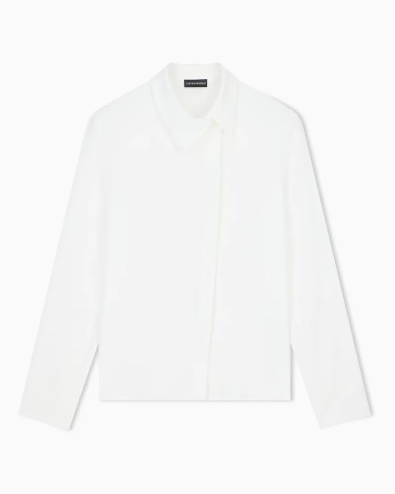 Emporio Armani Satinbluse mit Spitzkragen und verdeckten Perlmuttknöpfen Weiß
