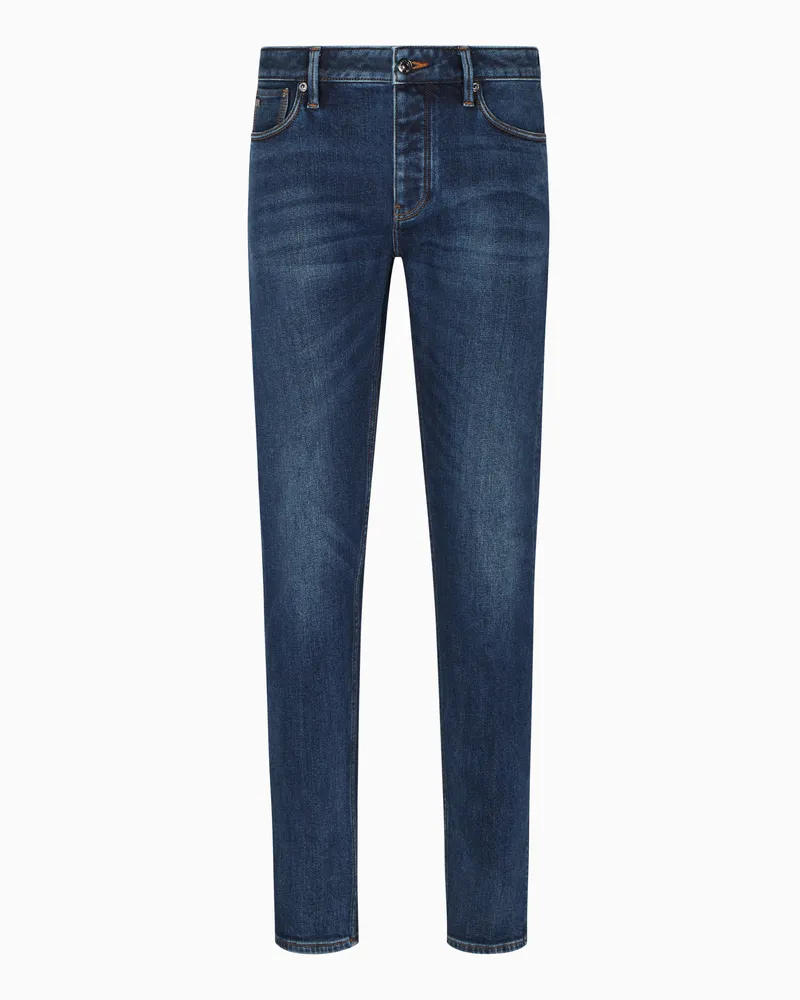 Emporio Armani ASV J75 Slim Fit Jeans aus elastischem, gebürsteten Stonewash-Denim Blau
