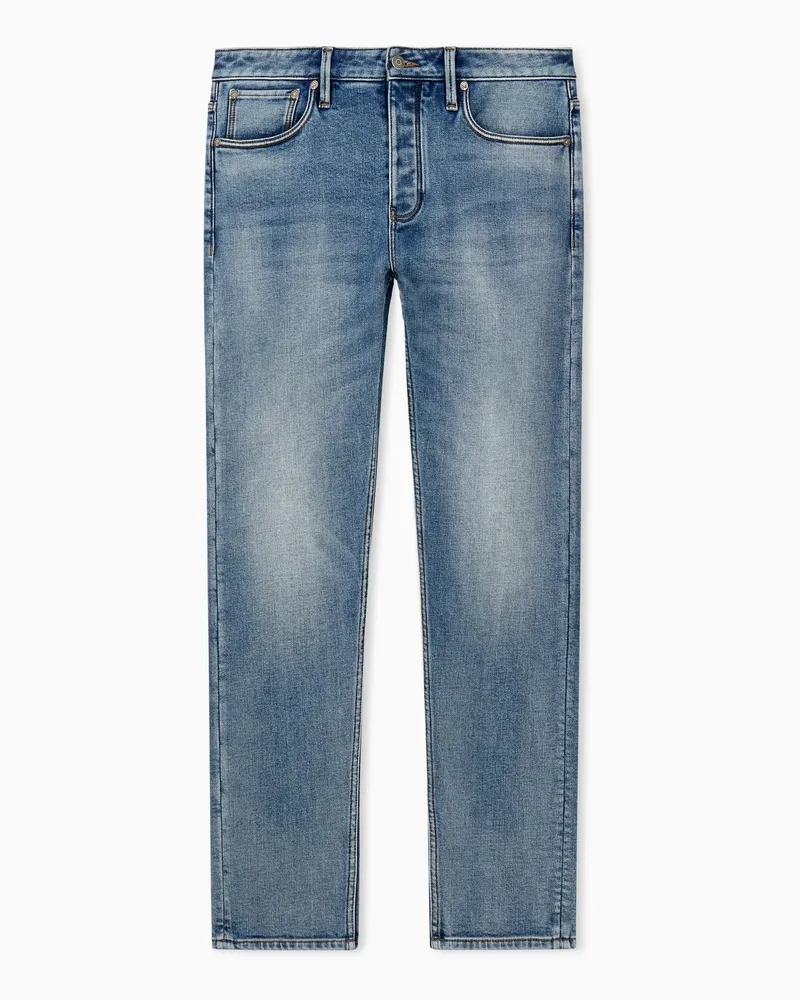 Emporio Armani ASV J75 Slim Fit Jeans aus elastischem, gebürsteten Stonewash-Denim Blau