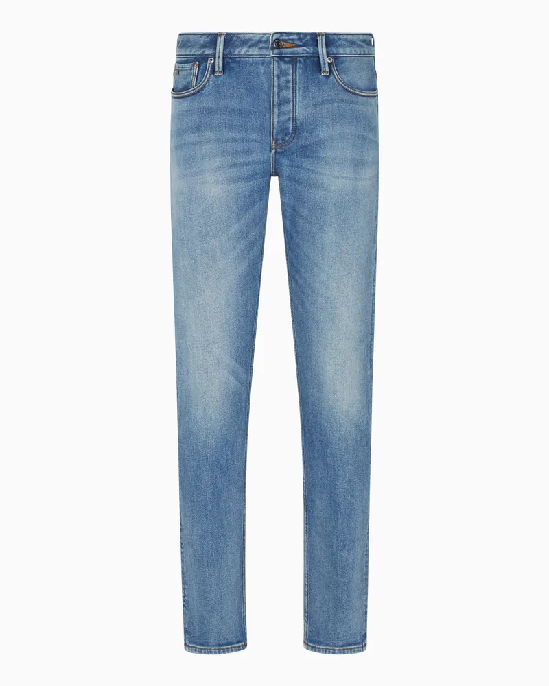 Emporio Armani ASV J75 Slim Fit Jeans aus elastischem, gebürsteten Stonewash-Denim Blau
