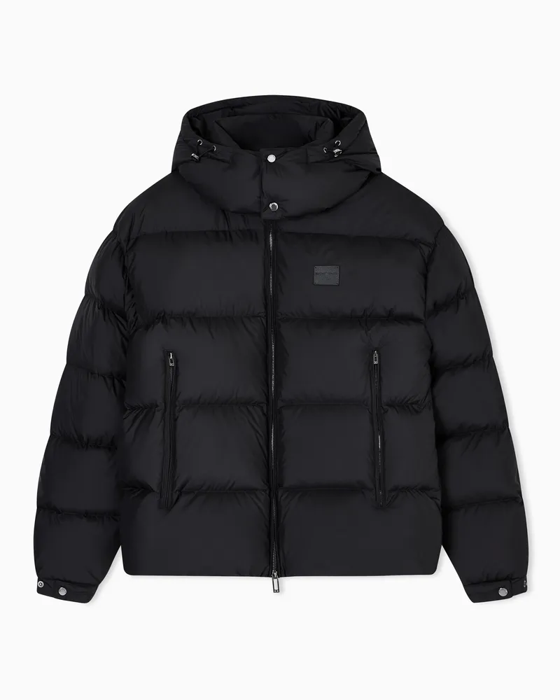 Emporio Armani Daunenjacke mit gesteppter Kapuze aus wasserabweisenden Ripstop-Nylon Schwarz