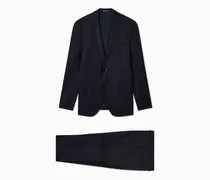 Einreihiger Anzug aus strukturiertem Wollfresko mit farblich abgestimmten Streifen