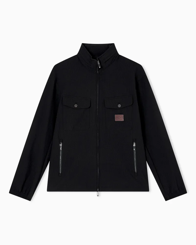 Emporio Armani Blouson mit durchgehendem Reißverschluss, gefertigt aus Seersucker-Nylon Schwarz