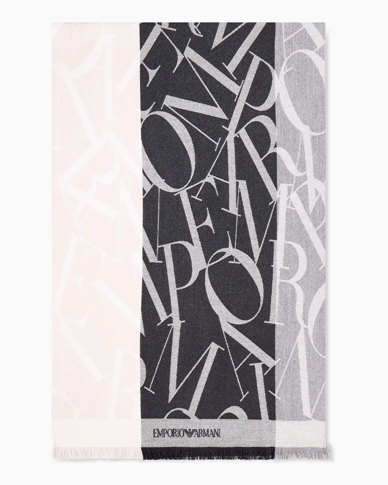Emporio Armani Jacquard-Stola aus Wolle und Kaschmir mit Fransen Schwarz
