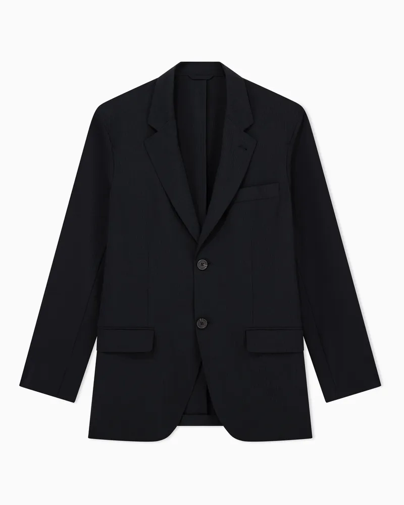 Emporio Armani Einreihiges Sakko aus Seersucker-Funktionsgewebe Schwarz