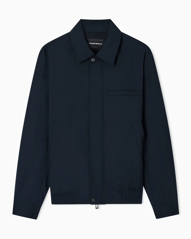 Emporio Armani Jacke aus Wollfresko mit Mikro-Fischgrätstruktur Marineblau