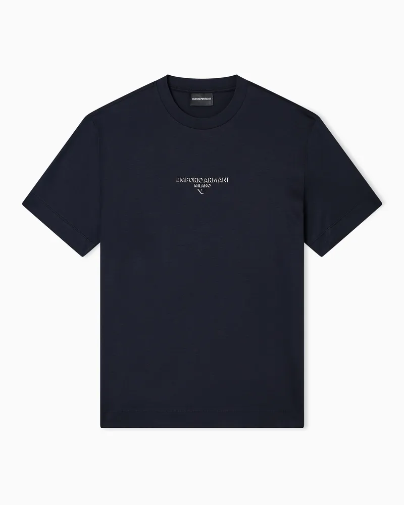Emporio Armani T-Shirt aus Jersey-Lyocell-Mischung mit Logo in 3D-Effekt Marineblau