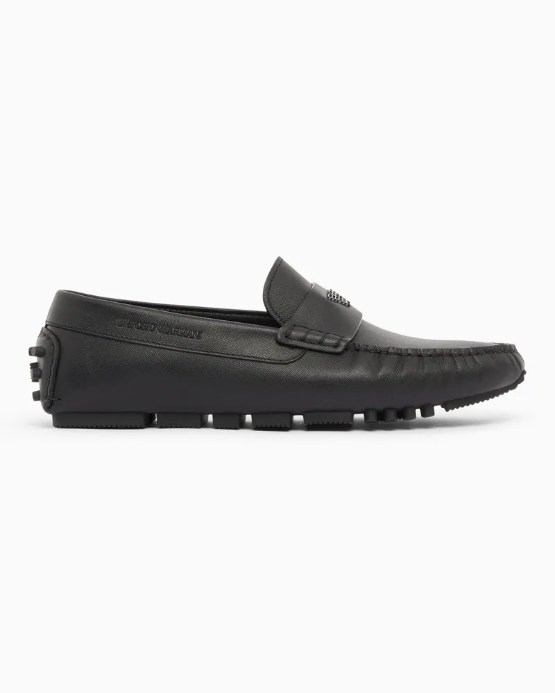 Emporio Armani Driver-Mokassins aus Saffiano-Leder Schwarz