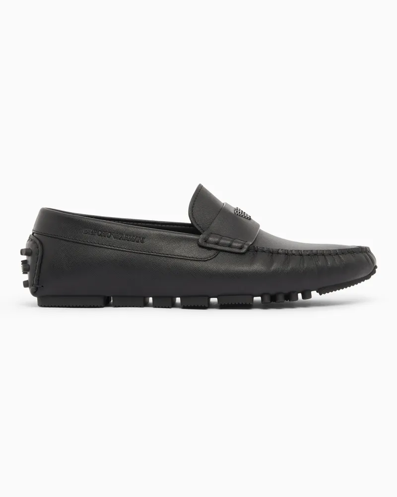 Emporio Armani Driver-Mokassins aus Saffiano-Leder Schwarz