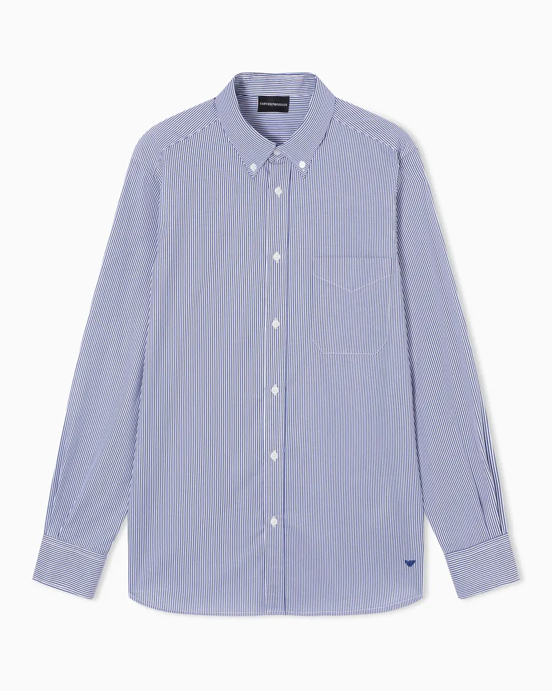 Emporio Armani Travel Essential Hemd aus gestreiftem Stoff und mit Button-Down-Kragen Weiß