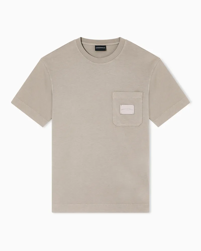 Emporio Armani ASV T-Shirt aus Jersey mit Logo-Patch, gefertigt aus Leder Beige