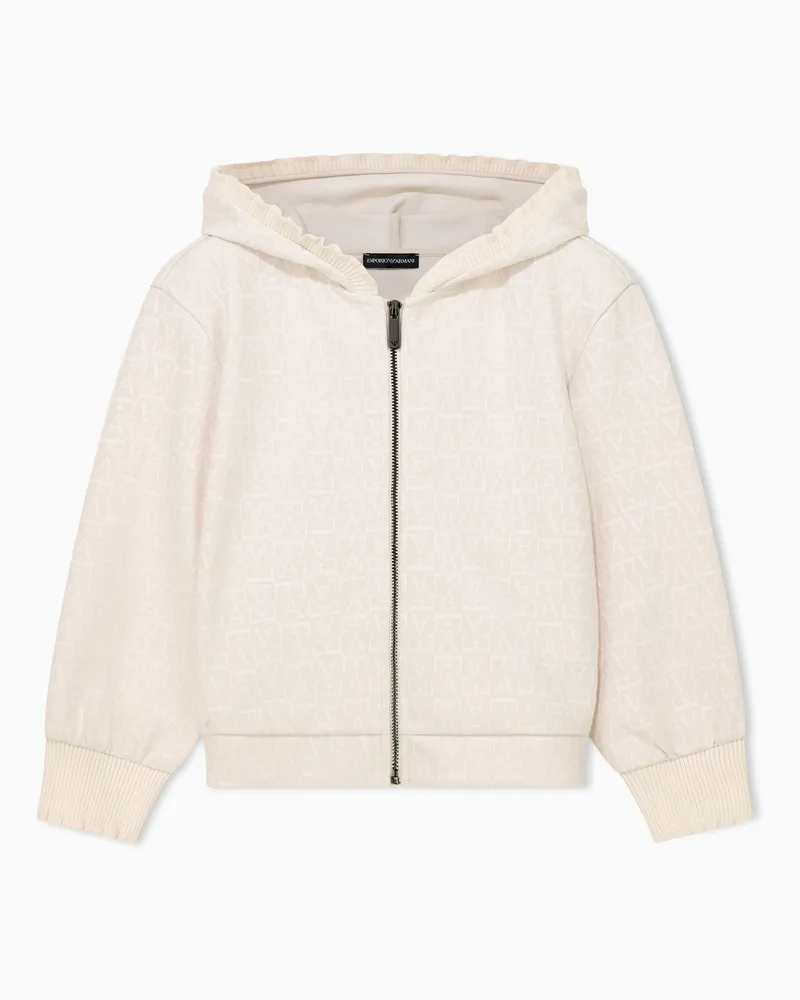 Emporio Armani Regular Fit Kapuzenjacke aus Jacquard mit Monogrammmuster Beige