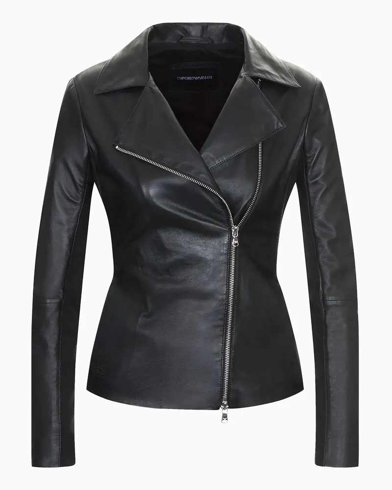 Emporio Armani Jacke aus Semianilin-Lammnappaleder mit Jersey-Einsätzen Schwarz