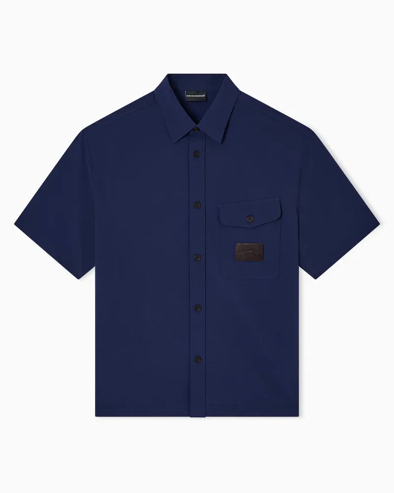 Emporio Armani Oversize-Bluse mit kurzen Ärmeln aus Nylon-Seersucker Blau