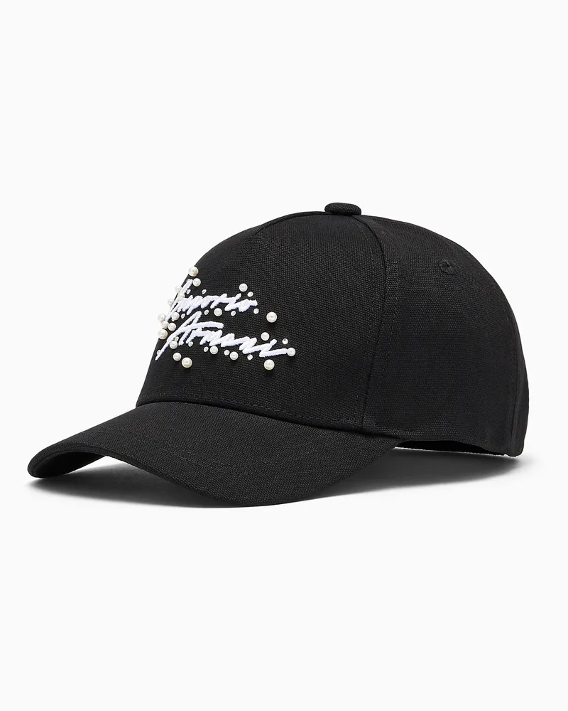 Emporio Armani Baseballcap aus Canvas mit aufgesticktem Logoschriftzug Schwarz