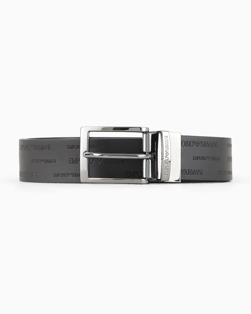Emporio Armani Wendegürtel aus Leder mit geprägtem Allover-Lettering Schwarz