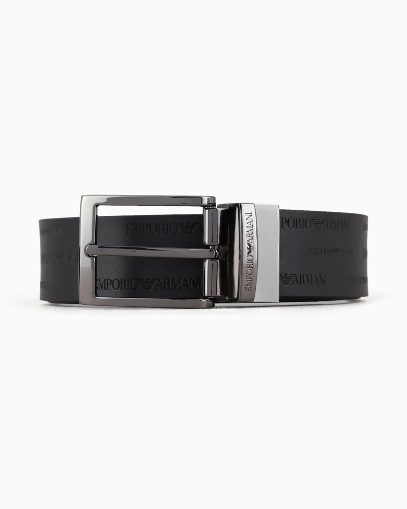 Emporio Armani Wendegürtel aus Leder mit geprägtem Allover-Lettering Schwarz
