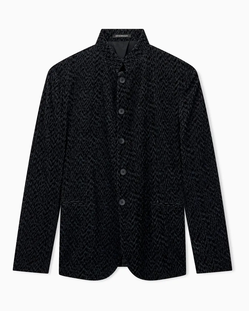 Emporio Armani Regular Fit Viskoseblazer mit Stehkragen und 3D-Flockprint Schwarz