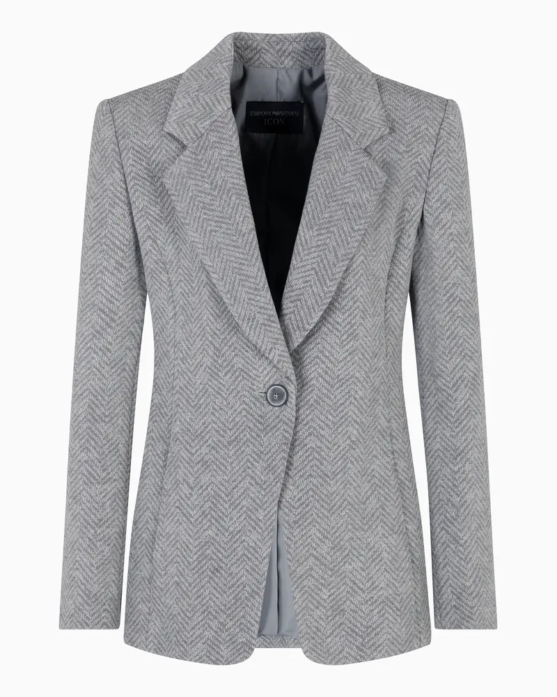 Emporio Armani Einreihiger Blazer Icon aus Viskose-Mischung mit Fischgrat-Muster Grau