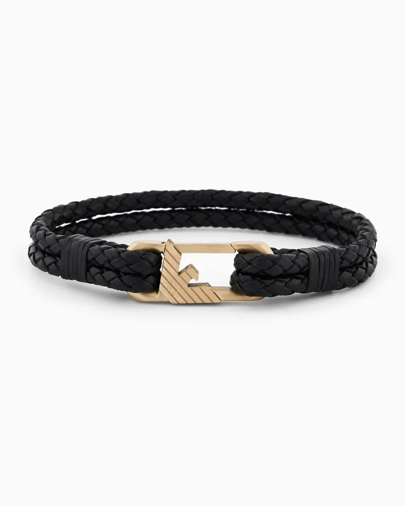 Emporio Armani ID-Armband aus schwarzem Leder Mehrfarbig