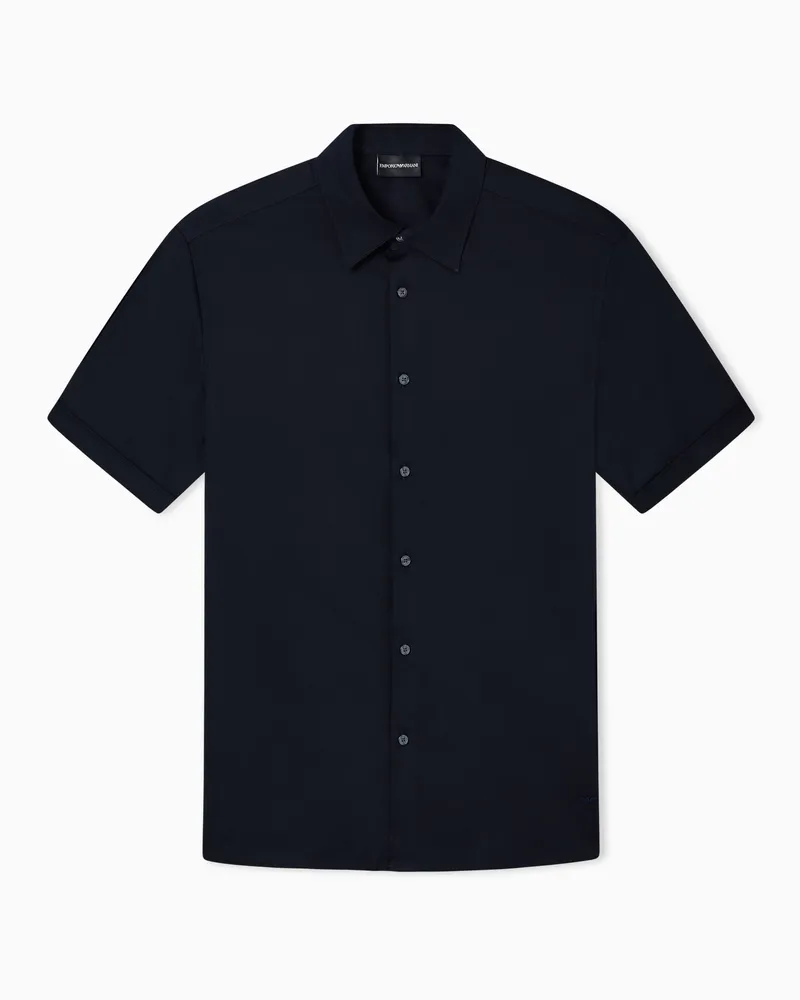 Emporio Armani Hemd mit kurzen Ärmeln aus Stretch-Pima-Baumwolle Marineblau
