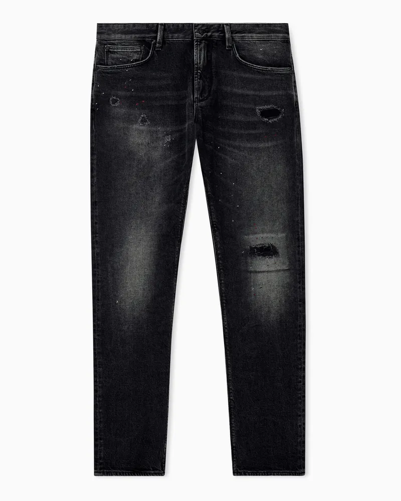 Emporio Armani Slim Fit 5-Pocket-Jeans aus Baumwolldenim im Used-Look Grau