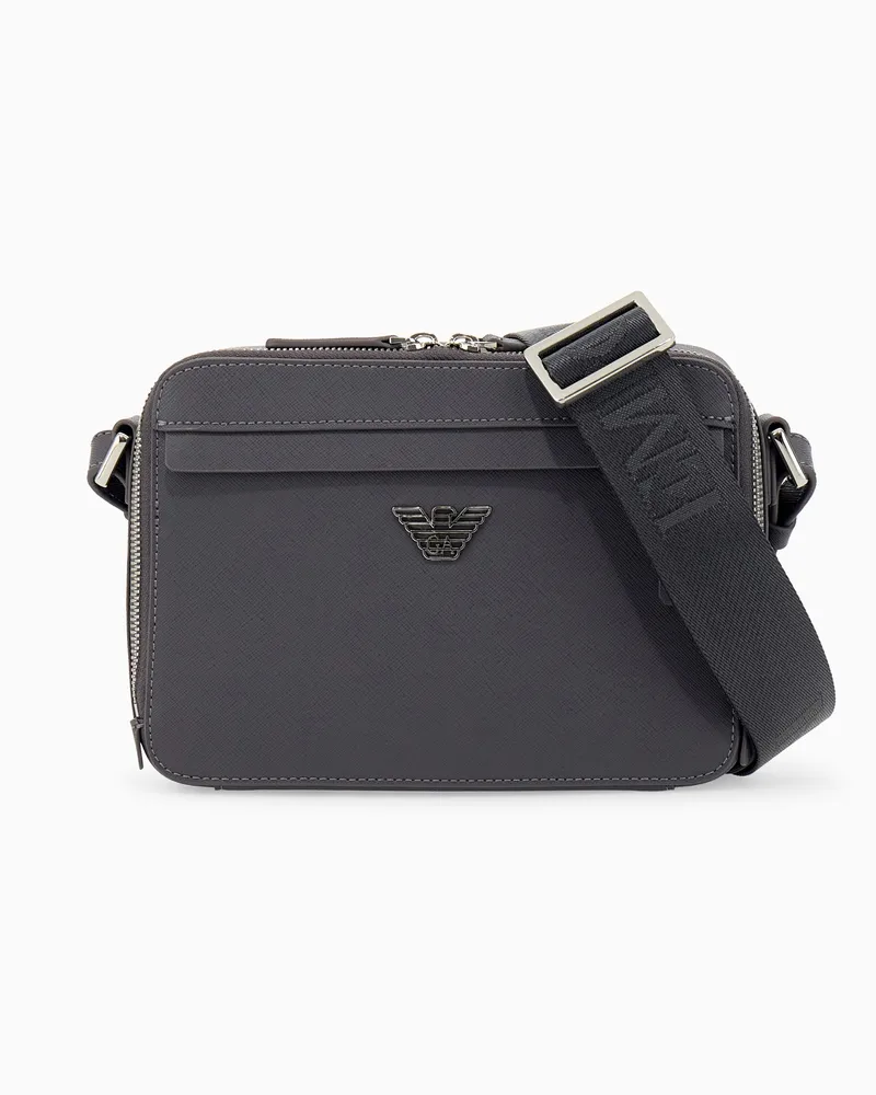 Emporio Armani Saffiano-Leder Kamera-Tasche mit Schulterriemen Essential Grau