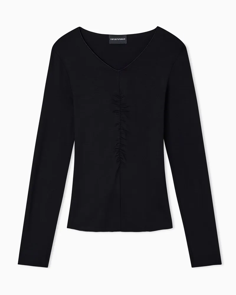 Emporio Armani Pullover aus Stretchjersey mit gerafften Details Schwarz