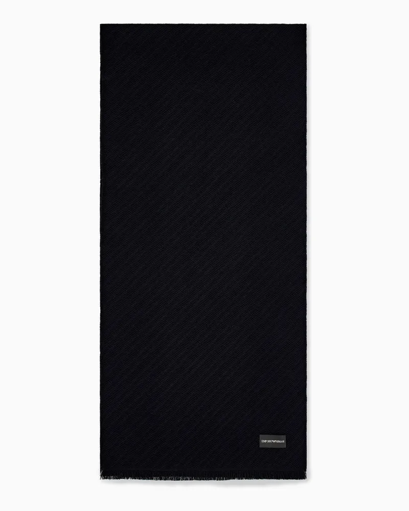 Emporio Armani Schal aus Schurwolle mit Fransen und Diagonalmuster Schwarz