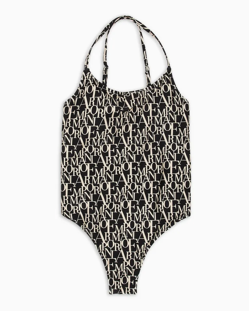 Emporio Armani Badeanzug mit Wattierung und Logomania-Print Schwarz