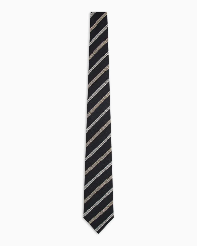 Emporio Armani Krawatte aus reiner Wolle mit diagonalem Streifenmuster aus Jacquard-Stoff Schwarz