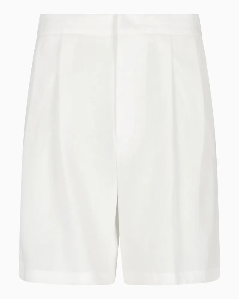 Emporio Armani Bermudashorts mit Abnähern, gefertigt aus reinem Leinen Weiß