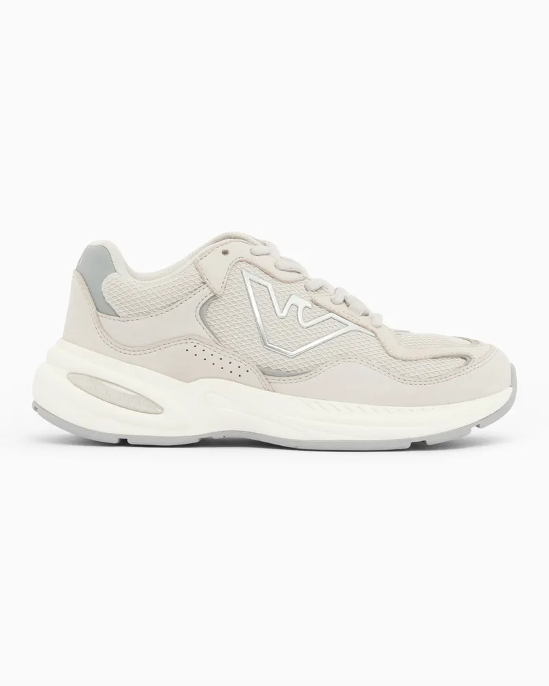 Emporio Armani Sneaker aus Mesh mit Schnürung und dicker Gummisohle Weiß