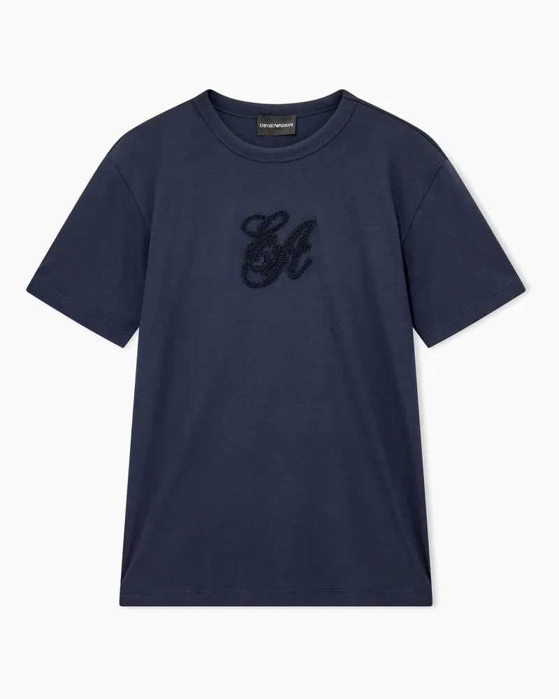 Emporio Armani Regular Fit T-Shirt aus Baumwolljersey mit Logostickerei Blau