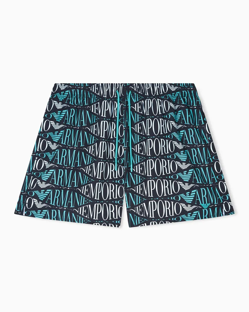 Emporio Armani Badeshorts mit Makro-Allover-Logo Schwarz