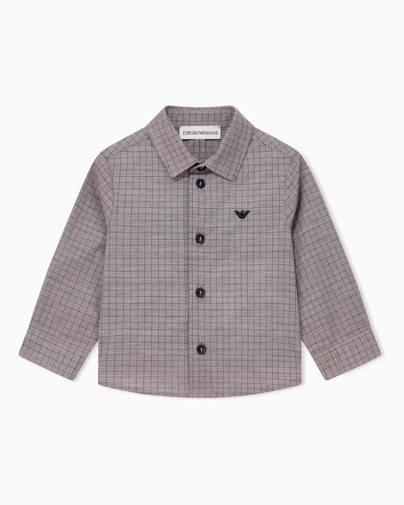 Emporio Armani Kariertes Langarmhemd im Regular Fit aus Baumwollpopeline Beige